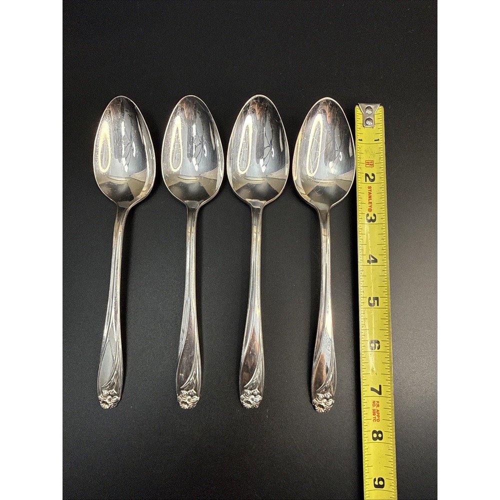 1847 ROGERS Bros - 1950 DAFFODIL pattern 7-3/8" Set Of 4 OVAL SOUP SPOONS  -
